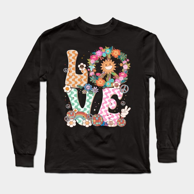 Peace Sign Love 60s 70s Costume Groovy Hippie Theme Party Long Sleeve T-Shirt by WestKnightTees